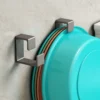 Stainless Steel Washbasin Holder Hooks Punch Free Washbasin Organizer Rack Bathroom Traceless Storage Shelf Space Saving Self adhesive Hanging Washbasin Holder