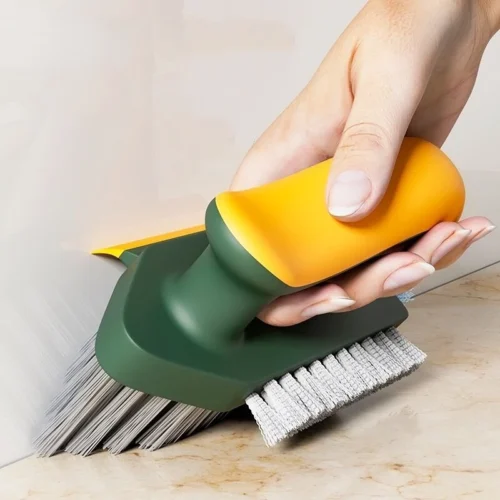 Scrubber Brush 4 in 1 Floor Scrub Brushes with Squeegee V Shape Stiff Bristles Cleaner for Washing Windows Crevice Brush