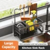 Adjustable Kitchen Sink Drain Rack and Countertop Organizer  Multi Level Storage for Sponges  Dishcloths  and Brushes with Efficient Drainage  Keeps Sink Area Clean and Utensils Dry  Fits Most Faucets