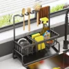Adjustable Kitchen Sink Drain Rack and Countertop Organizer  Multi Level Storage for Sponges  Dishcloths  and Brushes with Efficient Drainage  Keeps Sink Area Clean and Utensils Dry  Fits Most Faucets