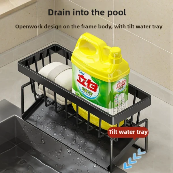 Adjustable Kitchen Sink Drain Rack and Countertop Organizer  Multi Level Storage for Sponges  Dishcloths  and Brushes with Efficient Drainage  Keeps Sink Area Clean and Utensils Dry  Fits Most Faucets