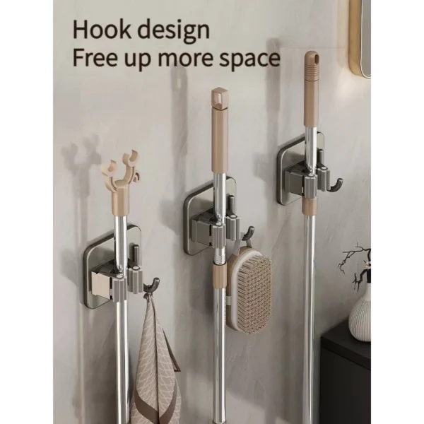 1 3 5PCS Aluminum Alloy Household Storage Rack Wall mounted Mop Broom Holder Organizer Waterproof Kitchen Bathroom Broomstick Hooks