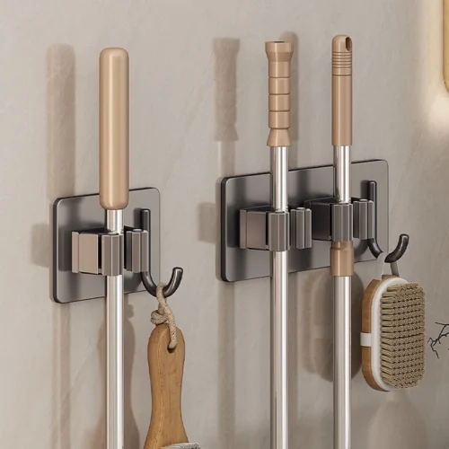 1 3 5PCS Aluminum Alloy Household Storage Rack Wall mounted Mop Broom Holder Organizer Waterproof Kitchen Bathroom Broomstick Hooks