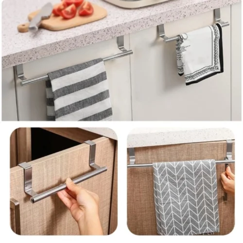 Towel Rack Over Door Towel Bar Hanging Holder Stainless Steel Kitchen Cabinet Bathroom Towel Rag Rack Home Organizer Hanger