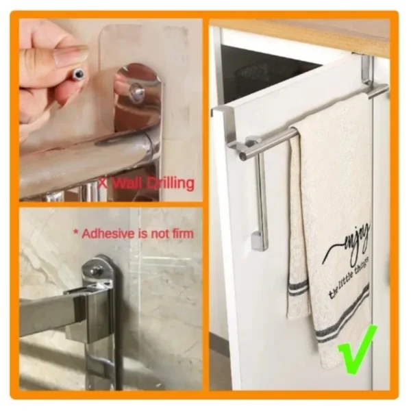 Towel Rack Over Door Towel Bar Hanging Holder Stainless Steel Kitchen Cabinet Bathroom Towel Rag Rack Home Organizer Hanger