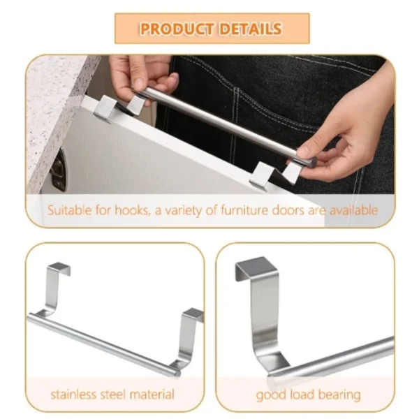 Towel Rack Over Door Towel Bar Hanging Holder Stainless Steel Kitchen Cabinet Bathroom Towel Rag Rack Home Organizer Hanger