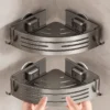 Suction Cup Shampoo Rak Bilik Mandi Bathroom Corner Shelf with Plastic Hook Towel Bar No Drill Space Aluminum Shower Storage Rack Bathroom Organizer