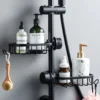 No Drilling Shower Rod Storage Rack Space aluminum Shower Rod Shampoo Holder Bathroom Shower storage Shelves