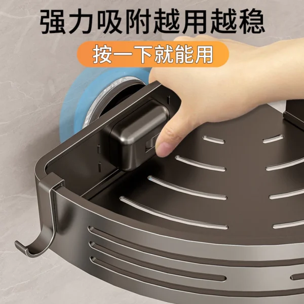 Suction Cup Shampoo Rak Bilik Mandi Bathroom Corner Shelf with Plastic Hook Towel Bar No Drill Space Aluminum Shower Storage Rack Bathroom Organizer