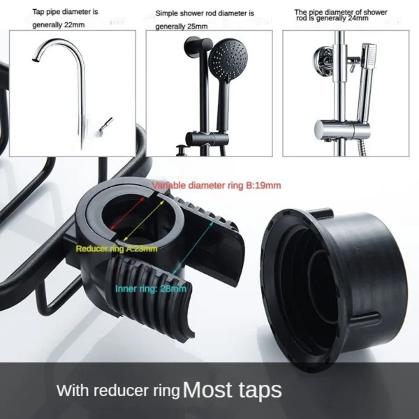 No Drilling Shower Rod Storage Rack Space aluminum Shower Rod Shampoo Holder Bathroom Shower storage Shelves