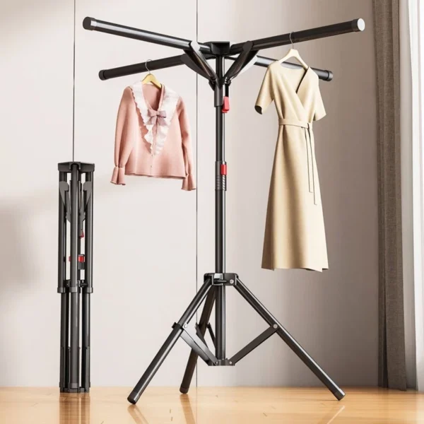 Folding clothes drying rack floor indoor home telescopic balcony simple clothes drying rod outdoor double rod rack