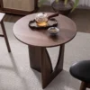 Nordic solid wood coffee table side table small apartment living room home balcony table black walnut round corner table
