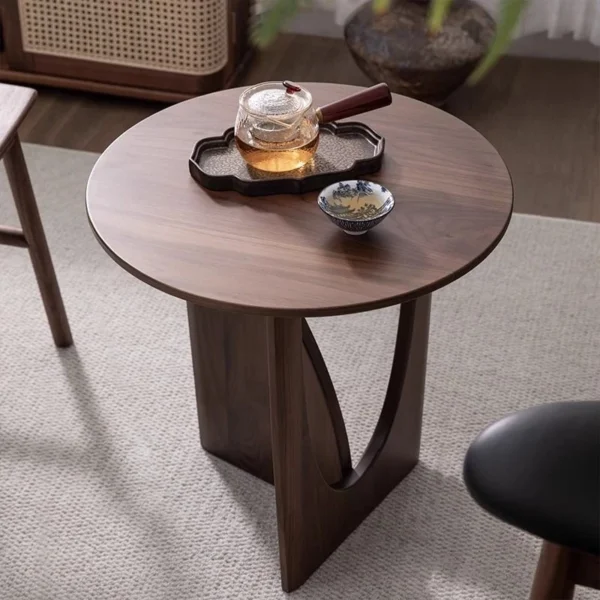 Nordic solid wood coffee table side table small apartment living room home balcony table black walnut round corner table