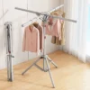 Folding clothes drying rack floor indoor home telescopic balcony simple clothes drying rod outdoor double rod rack
