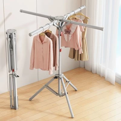 Folding clothes drying rack floor indoor home telescopic balcony simple clothes drying rod outdoor double rod rack