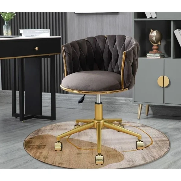 Light luxury makeup chair bedroom dressing chair anchor pattern fabric dressing table chair gold nail computer chair