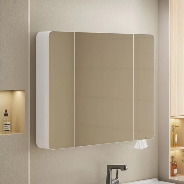 Rounded corner space aluminum smart bathroom mirror cabinet toilet vanity wall mounted with beauty storage rack