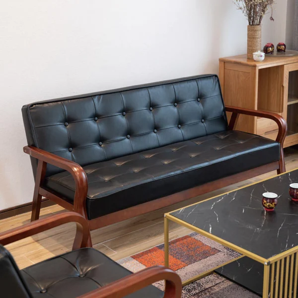 Leather sofa small size Nordic retro bentwood armrests single double simple living room net celebrity sofa
