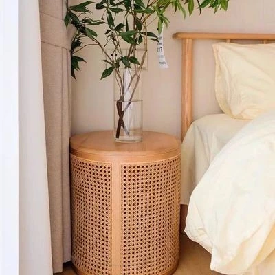 Double layer simple rattan solid wood Japanese storage living room home sofa small apartment round coffee table