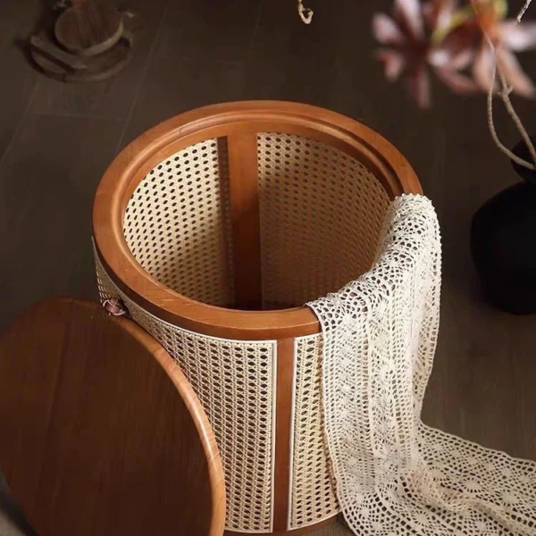 Double layer simple rattan solid wood Japanese storage living room home sofa small apartment round coffee table