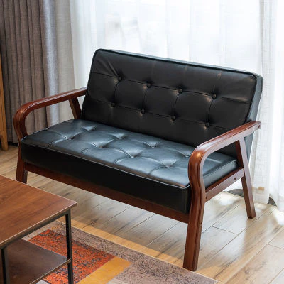 Leather sofa small size Nordic retro bentwood armrests single double simple living room net celebrity sofa