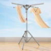 Folding clothes drying rack floor indoor home telescopic balcony simple clothes drying rod outdoor double rod rack