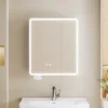 Rounded corner space aluminum smart bathroom mirror cabinet toilet vanity wall mounted with beauty storage rack