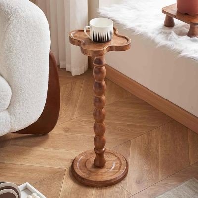 Solid wood retro corner table light luxury mini sofa side cup table bedside movable shelf candlestick small table