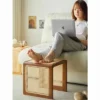 Japanese style household multifunctional solid wood rattan square stool bedside table small apartment shoe bench