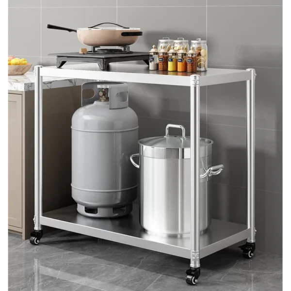 Stainless steel two layer mobile rack stove rack household wheeled trolley Troli beroda keluli tahan karat