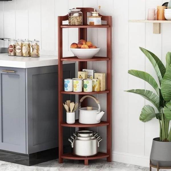 Floor standing corner bookshelf bathroom gap right angle cabinet solid wood bamboo living room wall corner tripod shelf