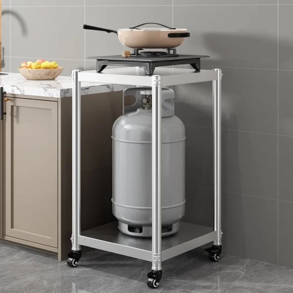 Stainless steel two layer mobile rack stove rack household wheeled trolley Troli beroda keluli tahan karat