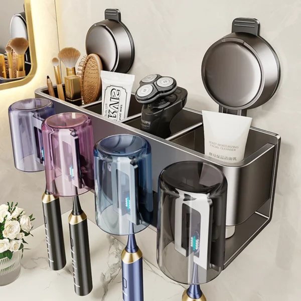 Aluminum No Drilling Suction Cup Wall Mounted Bathroom Toothbrush Holders 2 3 4 Person