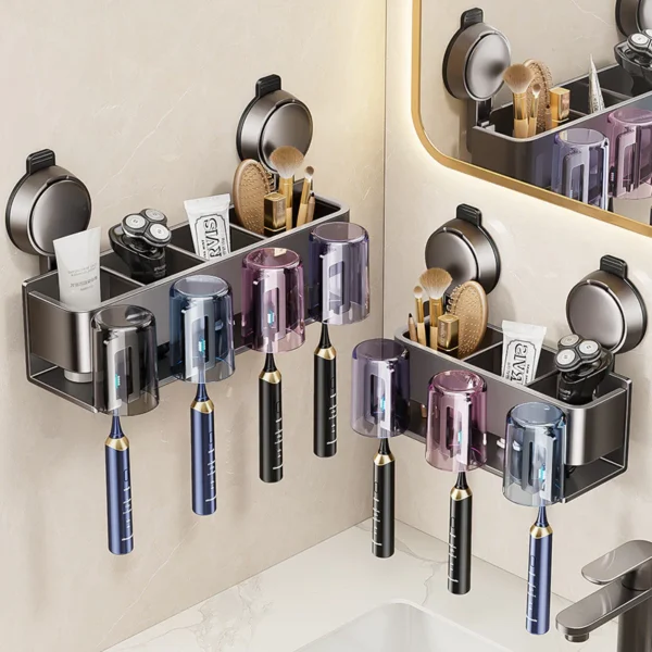 Aluminum No Drilling Suction Cup Wall Mounted Bathroom Toothbrush Holders 2 3 4 Person