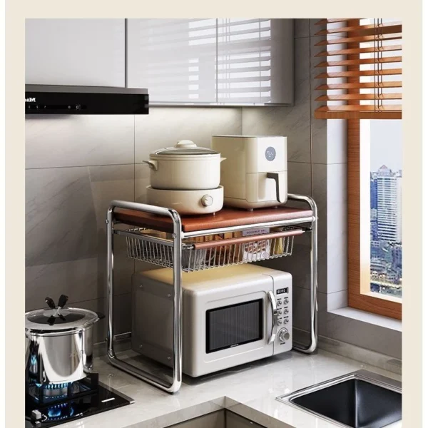 Middle Ages Wood Board Microwave Oven Kitchen Multi Function Countertop Rice Cooker Storage Rack Oven Bracket