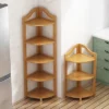 Floor standing corner bookshelf bathroom gap right angle cabinet solid wood bamboo living room wall corner tripod shelf