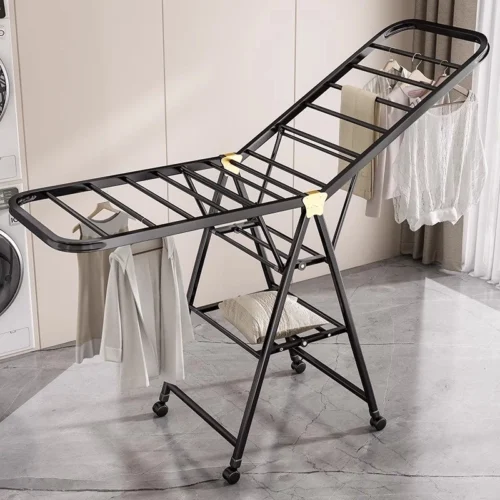 Folding clothes drying rack balcony floor household bedroom clothes drying rack multifunctional drying quilt hanging rod