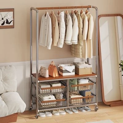 Hanger bedroom stainless steel household storage floor mobile coat rack Rak kot isi rumah keluli tahan karat