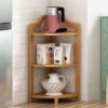 Floor standing corner bookshelf bathroom gap right angle cabinet solid wood bamboo living room wall corner tripod shelf