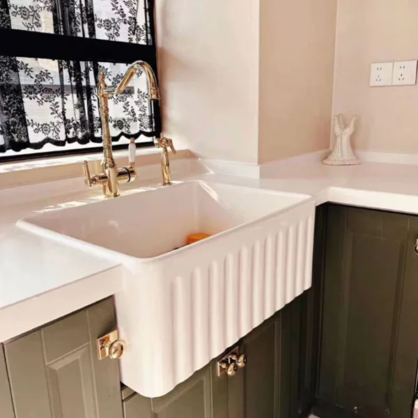 American style kitchen ceramic sink vegetable sink embedded household large single trough extra deep integrated basin