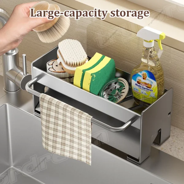 Kitchen Sponge Rack Sink Storage Drain Rack Save Space Countertop Storage Rack for Draining Water  Dishwasher Sink Organizer With Dish Cloth Hanger