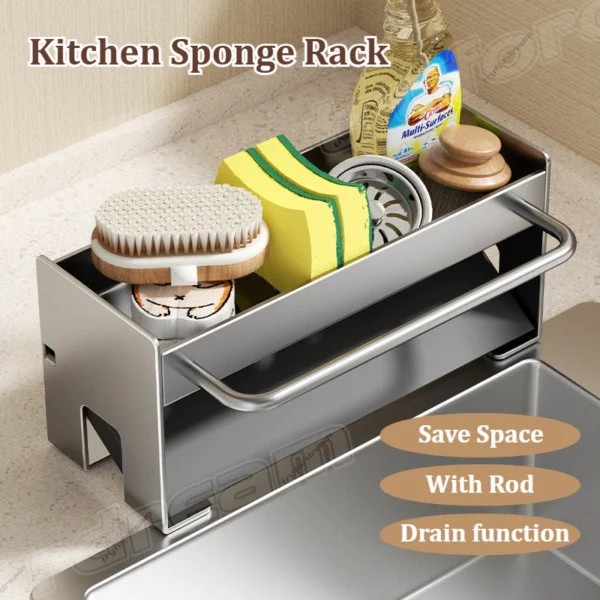 Kitchen Sponge Rack Sink Storage Drain Rack Save Space Countertop Storage Rack for Draining Water  Dishwasher Sink Organizer With Dish Cloth Hanger