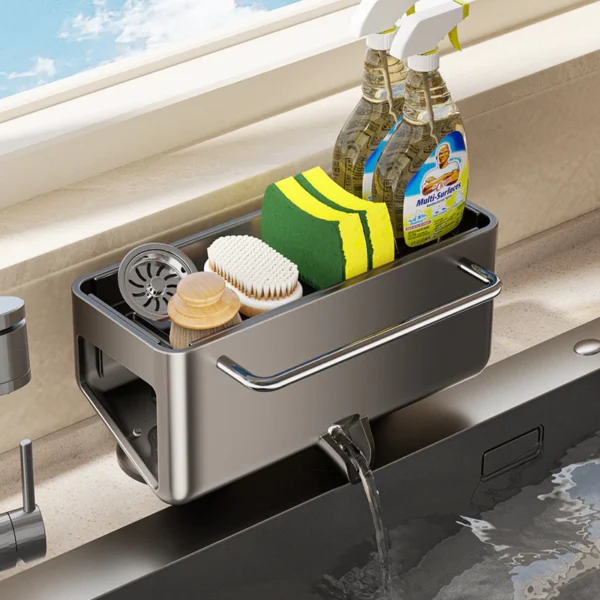 Suction Cup Sink Cleaning Tools Storage Rack Kitchen Multifunctional Stainless Steel Drain Rack for Rag Hanger Kitchen Shelf Cleaning Cloth Storage Draining Rack