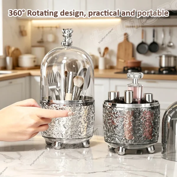 Kitchen Cutlery Holder with Lid 360  Rotating Cosmetic Storage Box Transparent Knife Chopstick Spoon Fork Rack Kitchen Acrylic Organizer