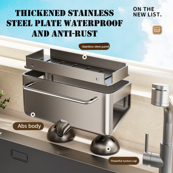 Suction Cup Sink Cleaning Tools Storage Rack Kitchen Multifunctional Stainless Steel Drain Rack for Rag Hanger Kitchen Shelf Cleaning Cloth Storage Draining Rack