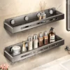 No Drilling Bathroom Storage Rack Kitchen Spice Rack Wall Mounted Bathroom Organiser Waterproof Storage Shelf Cosmetic Toiletries Organiser