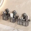 2 Compartment Suction Cup Bathroom Organizer  Punch Free Toothbrush Holder Rack  Removable Wall Storage Basket for Kitchen