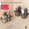 2 Compartment Suction Cup Bathroom Organizer  Punch Free Toothbrush Holder Rack  Removable Wall Storage Basket for Kitchen