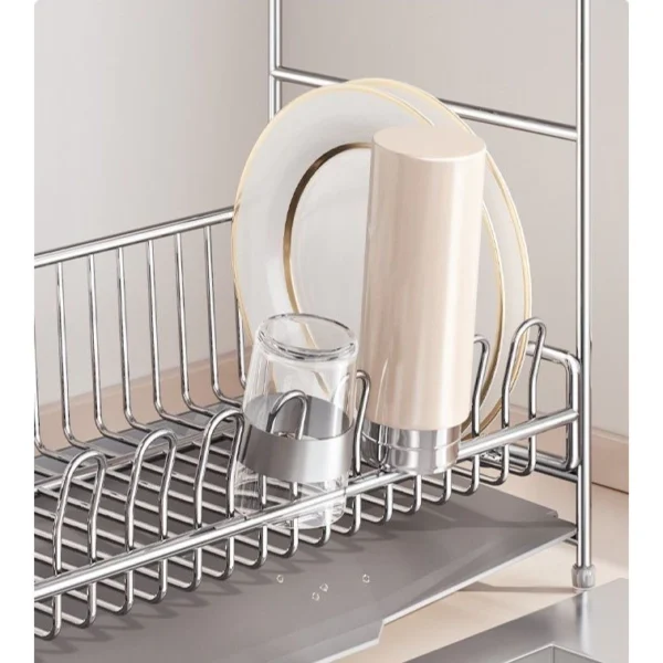 304 Stainless Steel Kitchen Dishwasher Rack Double Layer Tableware Countertop Storage Rack