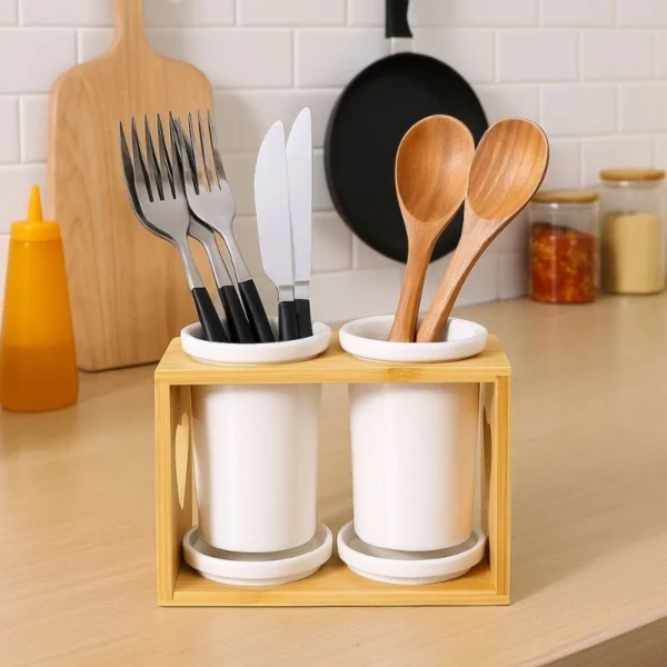 Ceramic Chopsticks Tube Storage Rack Spoon Chopsticks Storage Tube Set Knife and Fork tableware ceramic drain rack  Multi function Storage Box Kitchen Tools